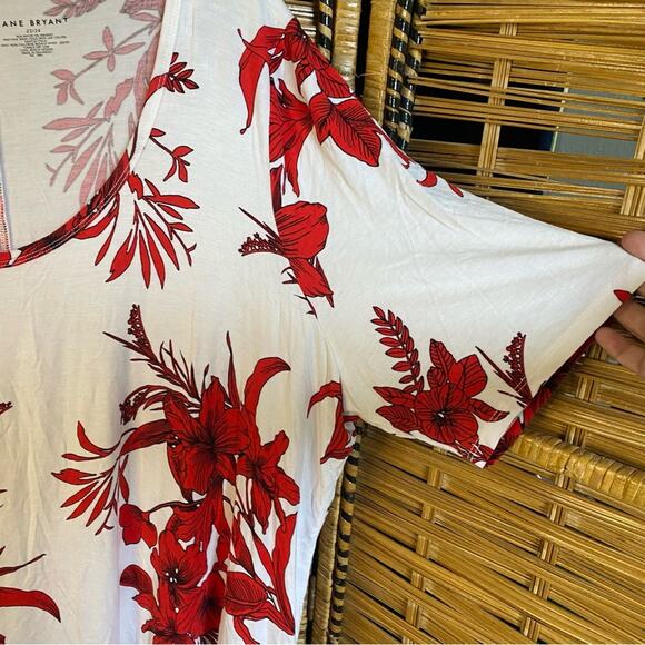 Lane Bryant Red and White tropical Short Sleeve knit Blouse top 22 24 plus size - Picture 5 of 6